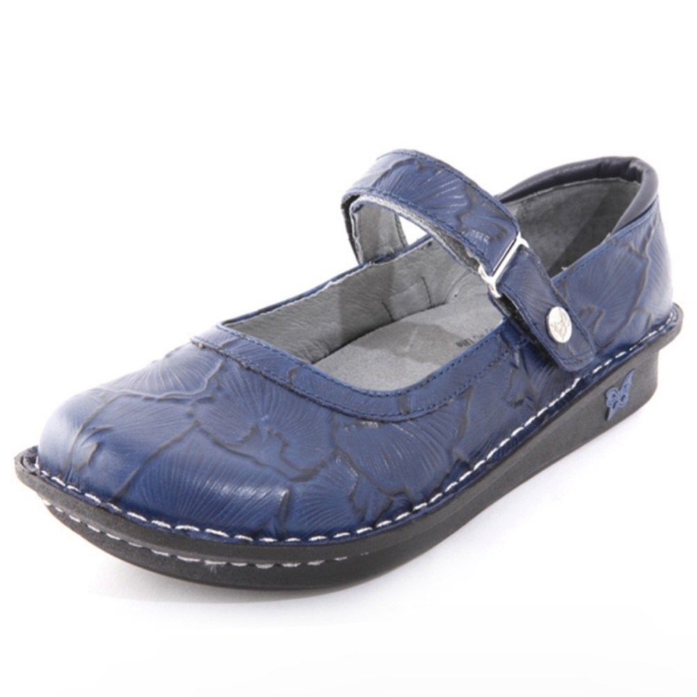 Alegria Belle Sand Dollar Mary Jane Clogs Navy Blue Closed Toe Leather Velcro 42